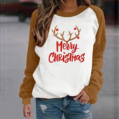 קפוצ'ונים של איילים חמודים של נשים חמודות שרוול ארוך חג המולד פתית שלג סווטשירט קל משקל סוודר סוודר רופף רופף עם צמרות