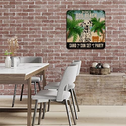מצחיק חיות מחמד כלב מתכת סימן שלט מוזמן כלב חוף חול שקיעה מסיבת בציר כלב דלת קולב סימן מתכת פוסטר רטרו קפה