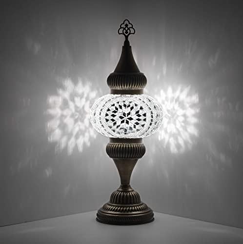 Demmex Turkish Mosaic Mosapy שולחן ליד מיטה לילה מנורת מיטה טיפאני לשימוש בארהב, 18x6.5 , לבן ברור