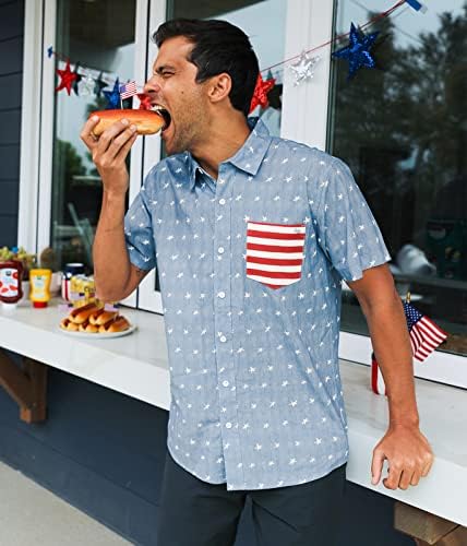 אלפים טיפוסיים חולצות פטריוטיות לגברים - ארהב כפתור שרוול קצר למעלה חולצות דגל אמריקאיות לגברים ל -4 ביולי