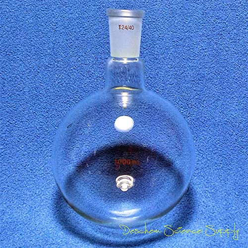 דינגלב צוואר אחד, 1000 מל, 24/40, בקבוק זכוכית תחתון עגול, 1L, 1 צוואר, בקבוק מעבדה