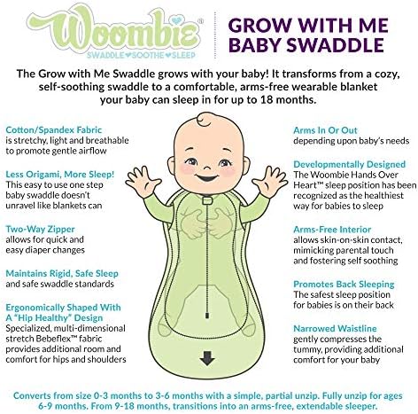 Woombie צומח איתי חוטף לתינוק, חוטף להמרה מתאים 0-9 חודשים, מתרחב לשמיכה לבישה עד 18 חודשים, ציפורים ופסים