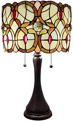 טיפאני סגנון שולחן מנורת בנקאי פרחוני 21 גבוה מוכתם זכוכית טאן חום אדום בציר עתיק אור סטוץ לילה סטוץ סלון חדר שינה