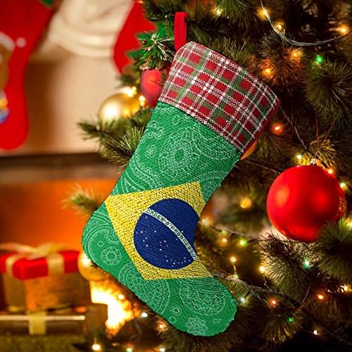 ברזילאי פייזלי דגל נצנץ חג המולד גרב קירות מבריק קישוטים לקישוטים למסיבת חג עץ חג המולד