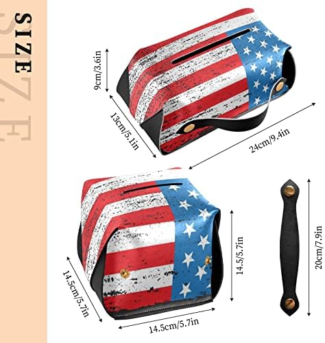 דגל אמריקה מכסה תיבת רקמות וינטג 'מחזיק תיבת רקמות עור מלבני עם מתקן רקמות פנים לקישוט משרד הרכבים של משטח