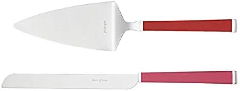 Lenox Kate Spade ניו יורק ג'ונו דרייב חתיכת סכין עוגה ושרת קינוח דו-חלקים מערך הגשת קינוח, ורוד אדום חדש בתיבה
