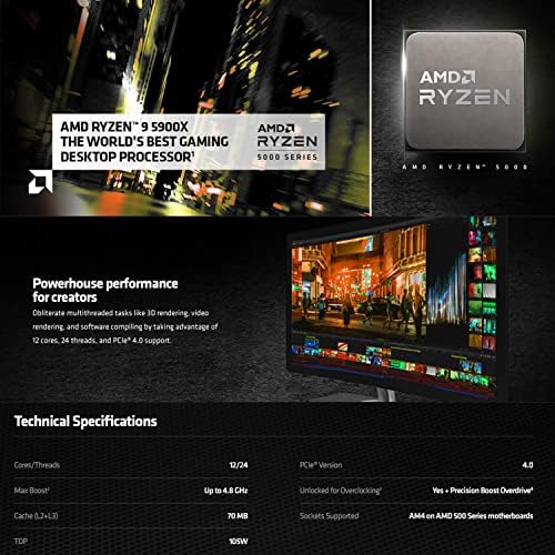 Micro Center AMD Ryzen 9 5900X 12 ליבות, צרור מעבד שולחן עבודה ללא נעילה עם 24-Thread עם ASUS