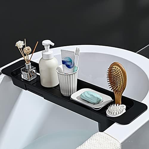 מגשי אמבטיה הניתנים להרחבה, שולחן מדף אמבטיה פלסטיק רב-פונקציונלי, מתאים לאמבט אמבטיה ומטבח, מחזיק אביזרי אמבטיה ללא