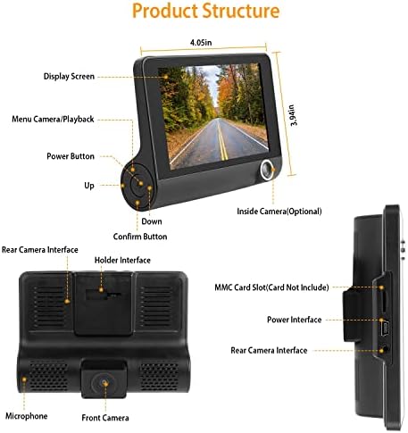 מצלמת מקף DVR CAR, FHD 1080P 170 ° זווית רחבה מכונית DVR אחורי אחורי וידאו מקלט מקליט מקליט מצלמת LCD מסך G-Sensor,