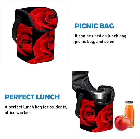 נשים שקית אוכל, קופסא ארוחת צהריים לגברים, נשים קופסא ארוחת צהריים, אדום עלה פרח שחור דפוס