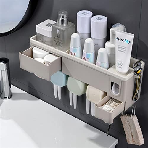מחזיק שיניים של חדר אמבטיה מחזיק קיר רכוב על משחת שיניים אוטומטית מתקן - מחזיק מברשת שיניים חשמלית עם משחת שיניים לחיצה,