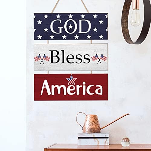 אלוהים פטריוטי יברך את אמריקה שלטי עץ עץ יום עצמאות שלטי עץ 4 ביולי שלטי עץ 13.8 x 10 אינץ
