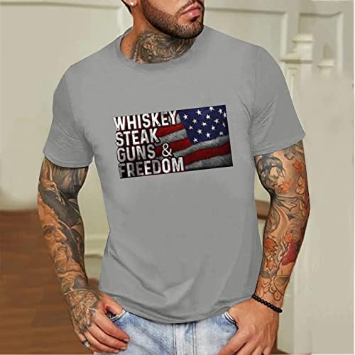 חולצות טריקו של שרוול קצר של Ubst Mens, קיץ רטרו דגל אמריקאי הדפס צוואר צווארון מזדמן אופנה רופפת צמרות טי בסיסיות