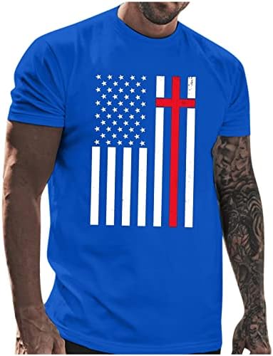 קיץ זכר דגל אמריקאי דגל אמריקאי הדפסת חולצה חולצה עגולה צוואר צוואר שרוול קצר