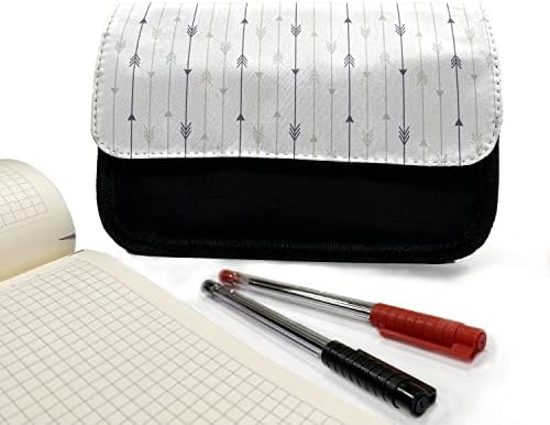 מארז עיפרון חיצים לונאנים, עיצוב גיאומטרי אנכי, תיק עיפרון עט בד עם רוכסן כפול, 8.5 x 5.5, דימגרי לבן ושזוף