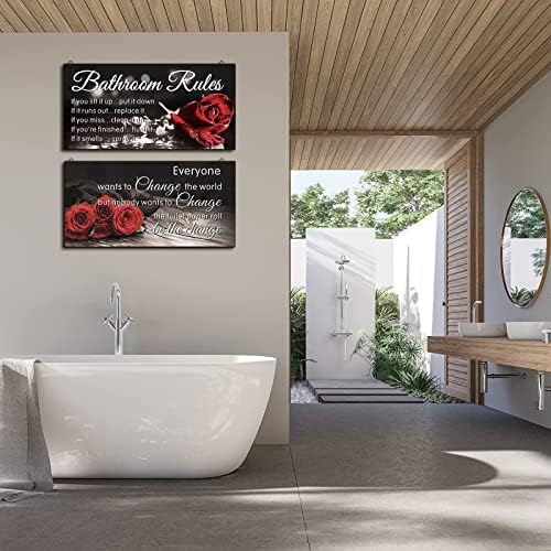 Ylolul 2 מחשבים רוז אמבטיה קיר קיר עיצוב אמבטיה חוקים אמנות קיר מצחיק אדום אדום עיצוב אמבטיה עץ כפרי רוז אביזרים