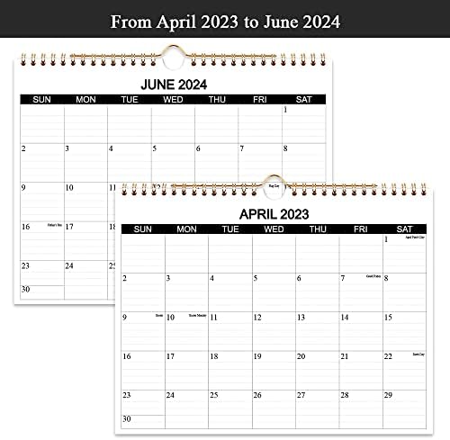 לוח שנה 2023-2024-לוח קיר פועל מאפריל 2023 עד יוני 2024-15 חודשים לוח שנה עם נייר עבה לתכנון וארגון לבית או למשרד, 8.5
