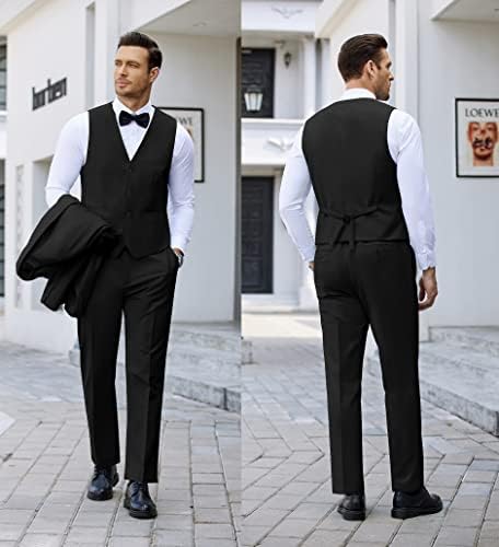 קופנדי גברים בכושר דק 3 חלקים חליפות נשף חתונה עסקית כפתור אחד בלייזר אפוד טוקסידו ומכנסיים שחורים קטנים