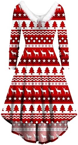 נשים של נדנדה שמלות חג המולד הדפסת פרוותי עם צווארון ארוך שרוול למשוך בחזרה מסיבת שמלת פסטיבל מסיבת מידי תה שמלה