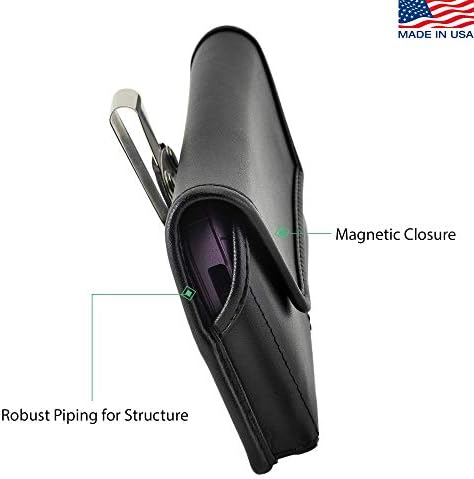 מארז חגורת Turtleback מיוצר עבור סמסונג גלקסי S9 Plus + מתאים עם מגן OB או מקרים מגושמים, כיס עור של נרתיק שחור עם חובה כבדה