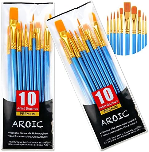 אקריליק מברשת צבע סט, 2 חבילות / 20 יחידות ניילון שיער מברשות לכל המטרה שמן בצבעי מים ציור אמן מקצועי ערכות