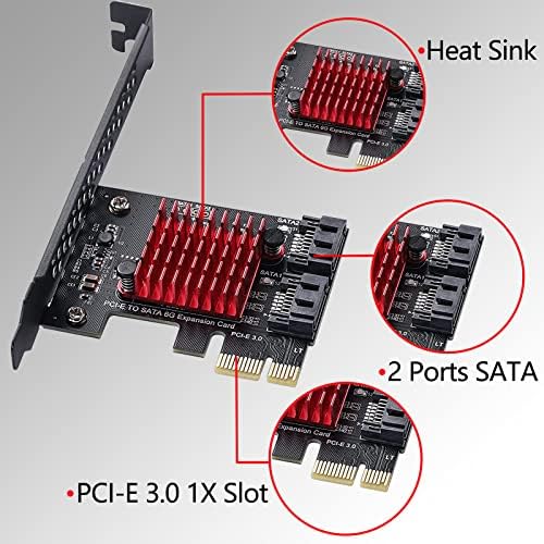 PCIE 1X SATA CARD 2 יציאות, עם 2 כבלי SATA, 6 GBIT/S PCIE SATA כרטיס הרחבה, PCIE ל- SATA Controller, PCI-E 3.0 GEN3 JMICRON