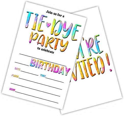 הזמנות ליום הולדת של עניבת Awsice Dye, כרטיסי הזמנה למילוי דו צדדי למסיבת יום הולדת ， בנים, בנות, ילדים, נער, 20 הזמנות