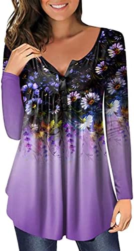 נשים של טוניקת חולצות עבור חותלות ארוך שרוול ארוך שרוול הנלי חולצות פרחוני מודפס צווארון קפלים חולצה חולצה