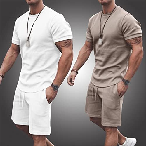 חליפת ספורט לגברים חולצת טריקו לקיץ 2 חלקים מגברים גברים בצבע אחיד כושר כושר כושר חליפות אימונית בגדי ספורט