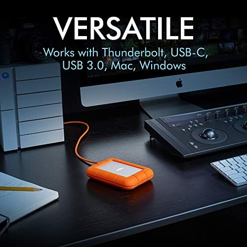 Lacie Rugged Thunderbolt USB-C 5TB כונן קשיח חיצוני נייד HDD-USB 3.0 תואם, טיפה הלם עמיד במים, 1 MO ADOBE CC