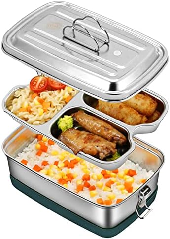 לבשל קופסת בנטו עתידית, מיכל קופסא ארוחת צהריים מנירוסטה 2000 מיליליטר עם מחלק, מיכל קופסא ארוחת צהריים כפולה