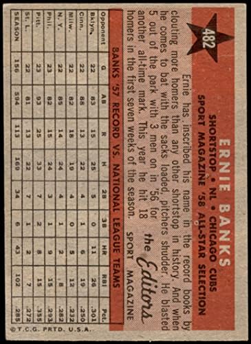 1958 Topps 482 All-Star Ernie Banks Chicago Cubs Ex Cubs
