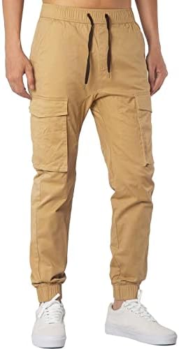 מכנסי מטען של Xiaxogool לגברים, מותניים אלסטיים לגברים רזים מתאימים לבגדי עבודה קלים של מכנסי רצה מטען מזדמנים עם כיסים