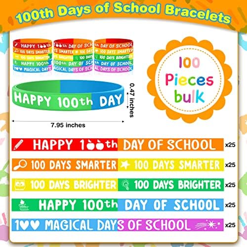 100 חתיכות של 100 יום של בית הספר גומי צמידי שמח 100 יום של בית הספר סיליקון צמידי צבעוני השראה ציטוט צמידי עבור בית ספר המפלגה