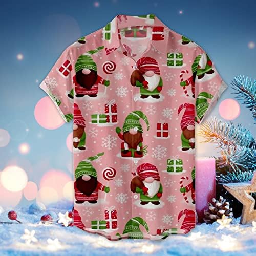 חולצות שרוול קצר לחג המולד של XXBR לגברים, חג המולד סנטה קלאוס כפתור הדפסה מטה צווארון צווארון צווארון מטה חולצת מסיבות ביתיות