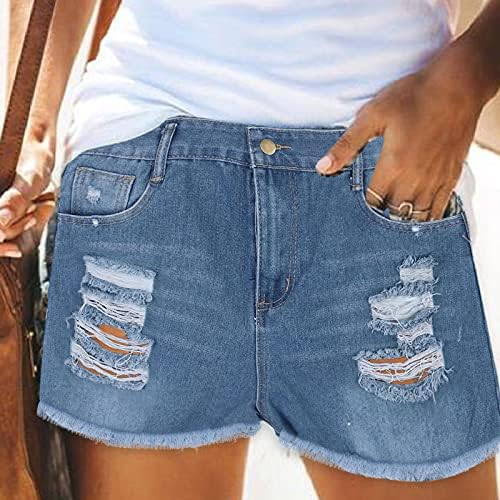 מכנסיים קצרים של ג'ינס קיץ לנשים מותניים גבוהים במצוקה קרועה במצוקה ג'ין מכנסיים קצרים מזדמנים וינטג 'מכנסיים קצרים