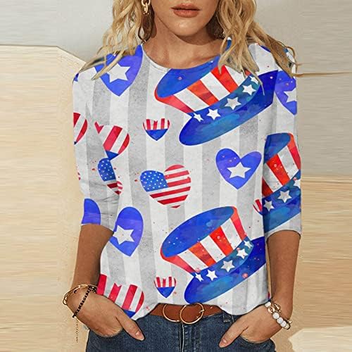 חולצת טרקלין לנשים סתיו קיץ 3/4 שרוול צוואר צוואר אמריקה דגל אמריקאי כוכב גרפי חולצות טשירט נער נער 5B
