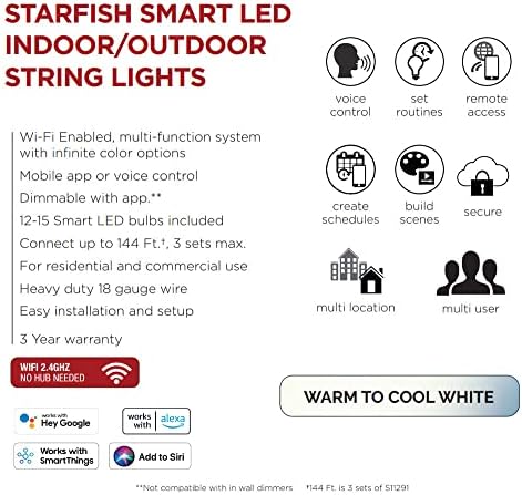 Starfish S11292 WiFi LED חכם LED מקורה/חוץ חיצוני, לבן מכוון, 24 רגל