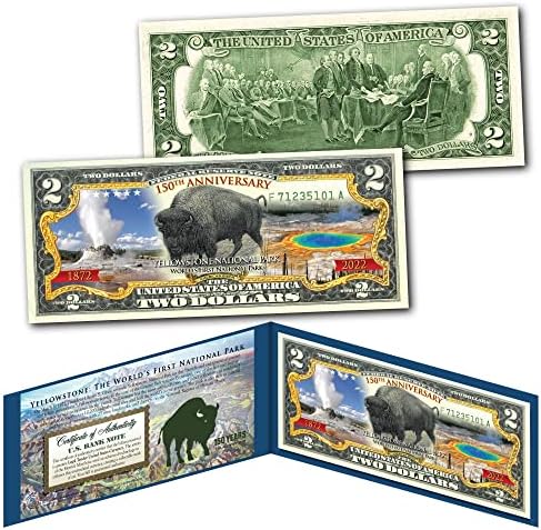 הפארק הלאומי ילוסטון 150 שנה - 1901 ביזון עיצוב מהדורה במחזור שני דולר ביל מהדורה מיוחדת אספנות תצוגת מחזיק ותעודה