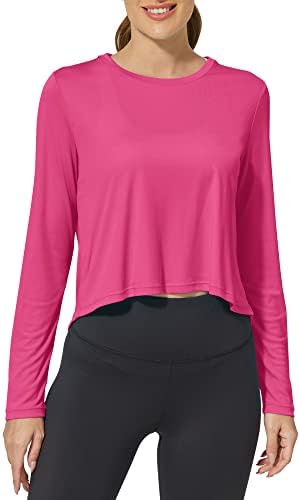 G4Free לנשים UPF 50+ שרוול ארוך חולצות UV חולצות אימון יבול יבול רץ חולצות כושר אתלטית חולצות שמש קלות