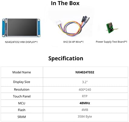 Nextion 3.2 ″ HMI תצוגה סדרה בסיסית NX4024T032 LCD-TFT מסך מגע התנגדות 400 × 240 תואם עבור ארדואינו ופטל PI, מתאים