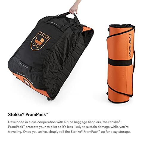 Stokke Prampack, Black & Orange - מגן על הטיולון שלך בזמן שאתה נוסע - קל משקל - מתגלגל לאחסון קל - מתאים לרוב העגלות