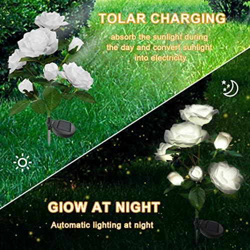 קישוטי חג המולד של IQGVEB אורות סולאריים חיצוניים, 14 פרחי ורד 200 אורות גן סולארי לומן, אורות אטומים למים למסלול
