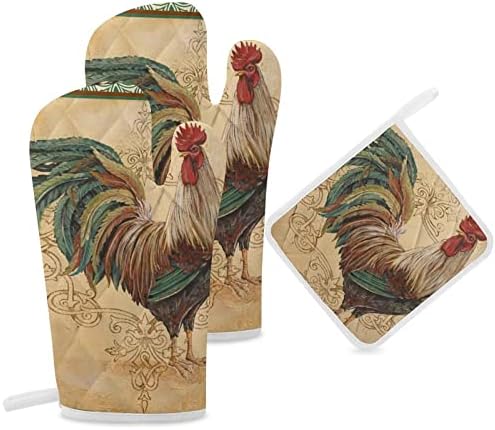 דפיסת הדפסת תרנגול תרנגולת כפפות ומחזיקי סיר קבעו כפפות מטבח ללא החלקה כפפות תנור לנשים גברים