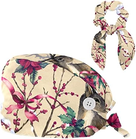 כובע עבודה של דפוס צבי עם כפתורים כובע כובע בופנט מתכוונן כובע קרצוף יוניסקס עם שיער קשת