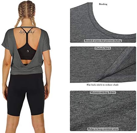 חולצות טריקו אימון של אייסיזון פתוח לנשים-טיזים עם שרוולים קצרים אתלטי, צמרות יוגה ללא גב, חולצות כושר