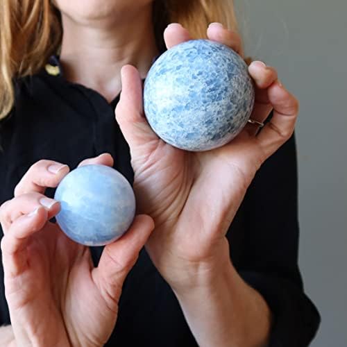 גבישי סאטן כחול קלציט כדור ריפוי אבן גביש אבן 6.25-6.5 אינץ '