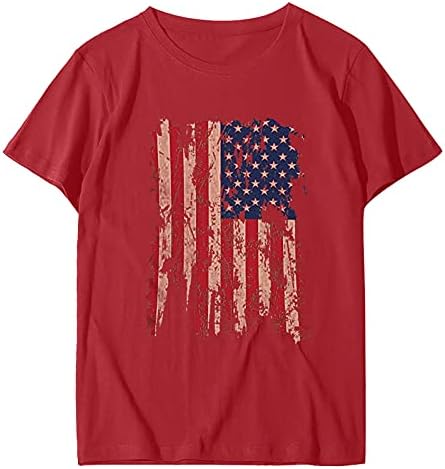 4 ביולי חולצות חולצות לנשים שרוול קצר חולצות טוניקה עם צווארון פסים דגל אמריקאי חולצות טי פטריוטיות