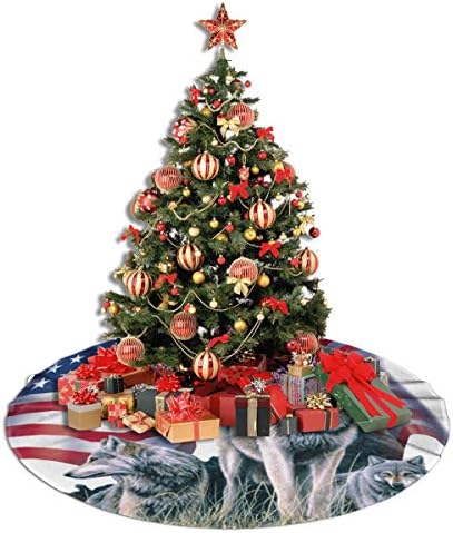 קבוצת זאב Lveshop עם חצאית עץ חג המולד דגל עגול יוקרה עגול מקורה מחצלת חוץ כפרי חג המולד עץ עץ קישוטי חג （30 /36