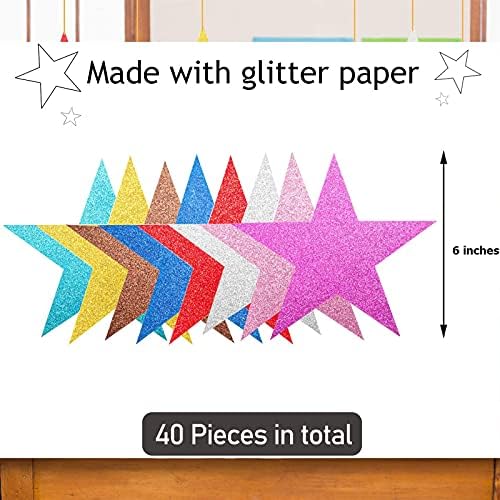 40 חתיכות גליטר כוכב מגזרות נייר כוכב קונפטי מגזרות עבור לוח מודעות בכיתה קיר מסיבת קישוט אספקת, 6 סנטימטרים